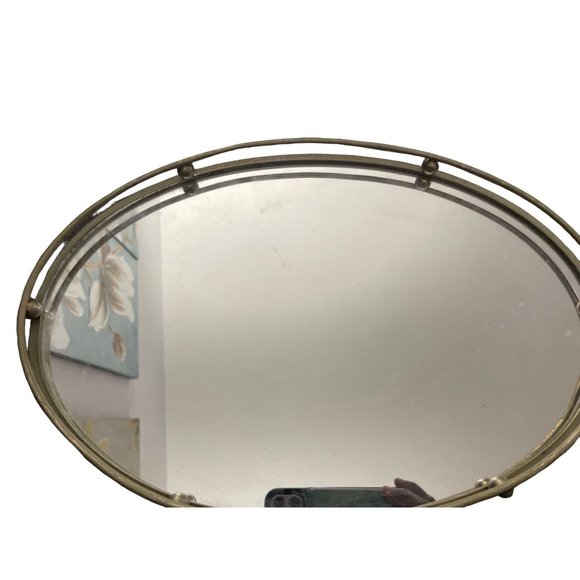 Vintage mirror vanity gray oval shape - Picture 2 of 4